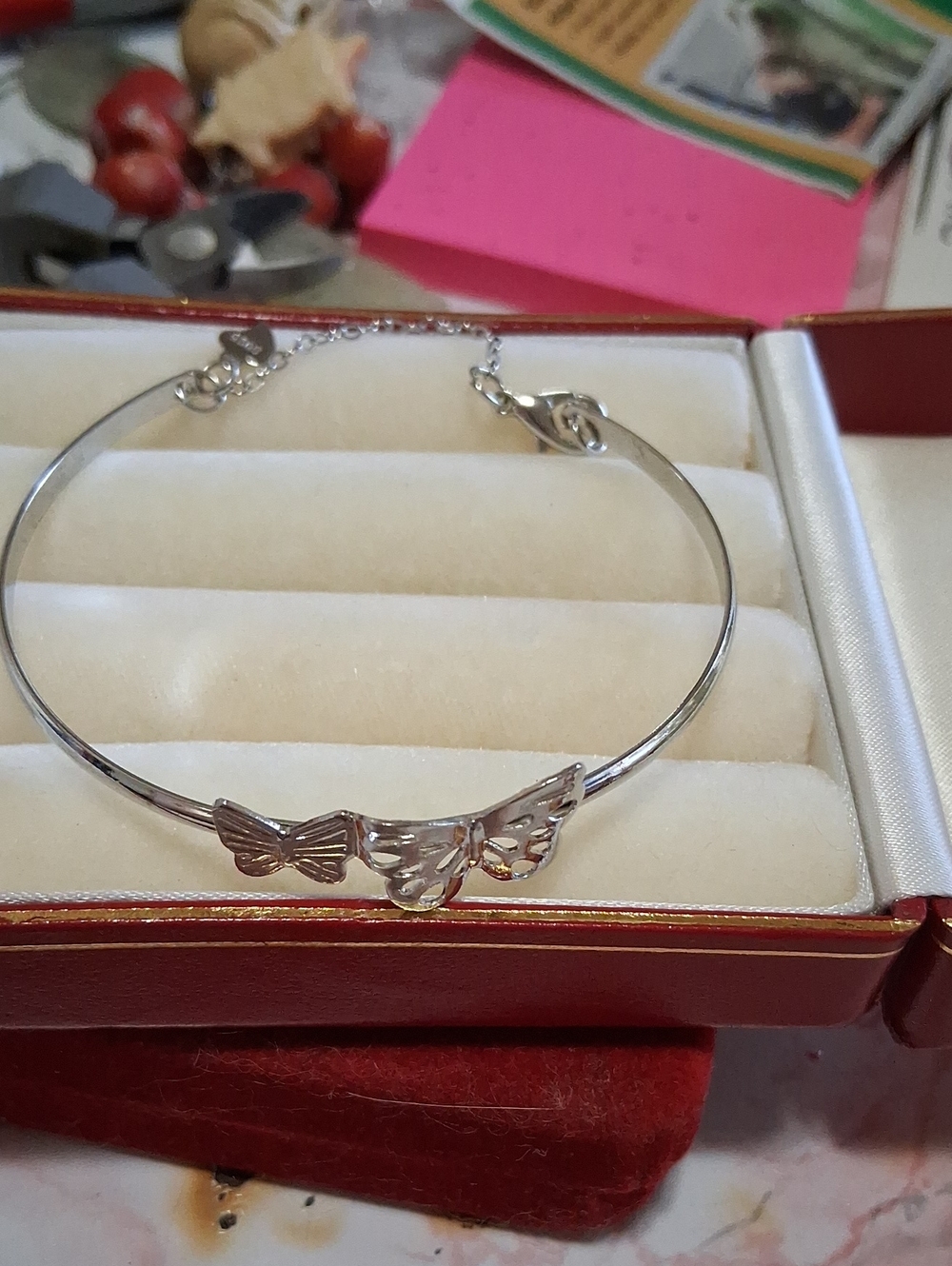 Source Unknown Silver Butterfly Bangle Bracelet